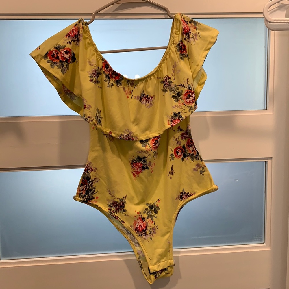 Yellow floral off the shoulder body suit